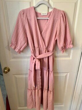 Goodnight Macaroon Blush Pink Textured Boho Midi Dress Large
